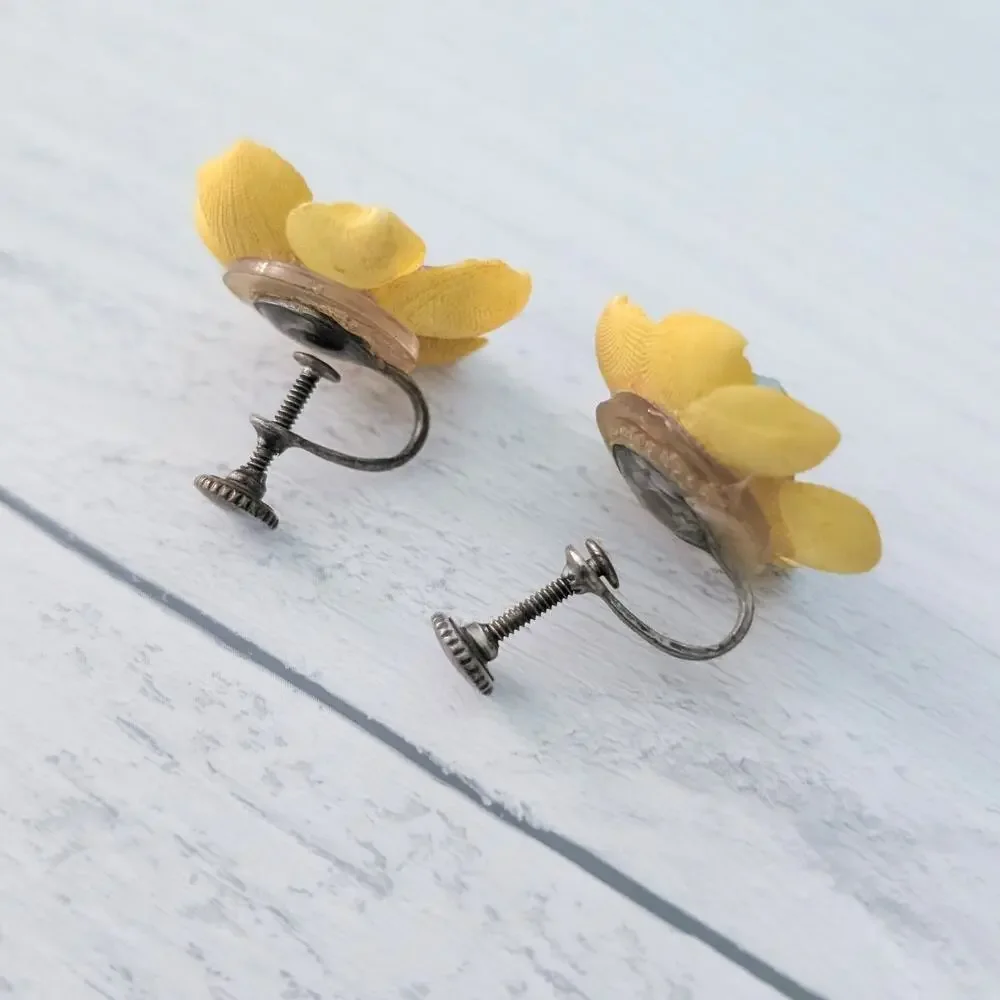 Vintage Screw On Earrings Yellow Flower? - Fair Condition